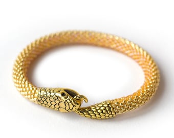 Gold Beaded Snake Bracelet, Reptile Accessories, Serpent Jewelry