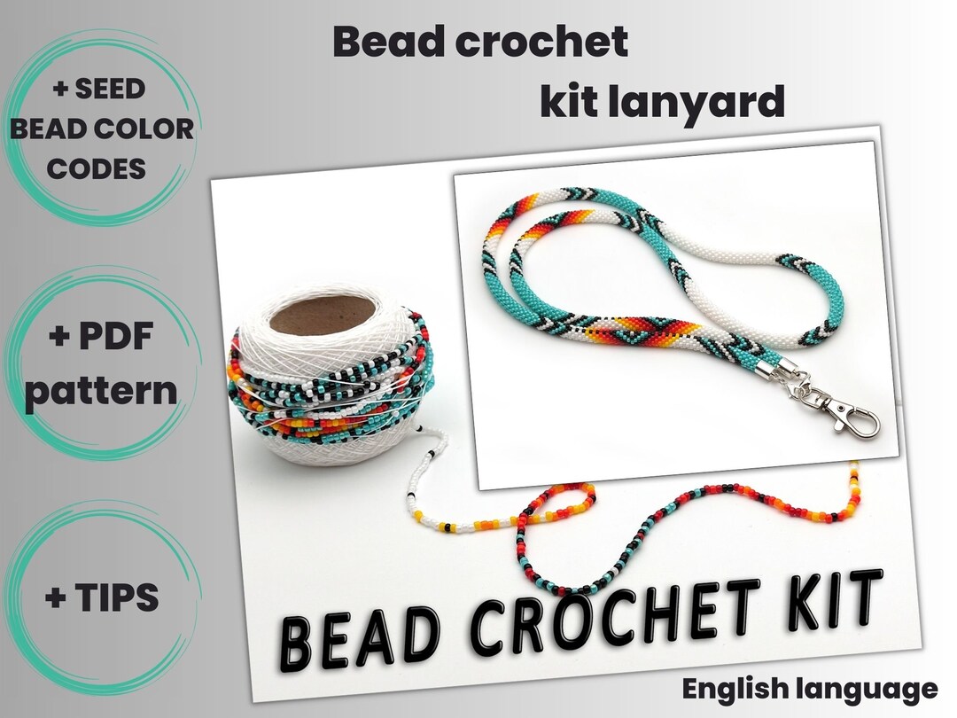 Women Beaded Lanyard Kit, DIY Kit Teacher Lanyard, Bead Crochet Lanyard