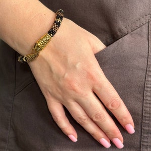Brown snake bracelet, Seed bead bracelet, Snake ouroboros, Reptile accessories, Serpent bracelet