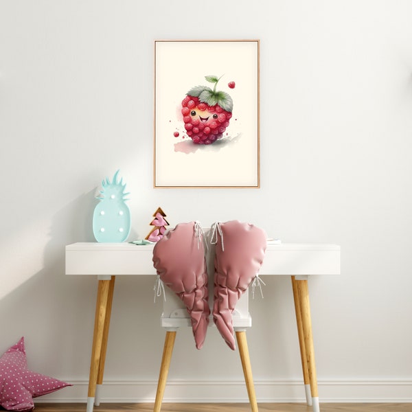 Cute Raspberry Watercolor Print for Kids - Fruit Wall Art - Nursery - Kids Room