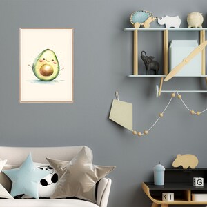 Cute Avocado Watercolor Print for Kids - Fruit Wall Art - Nursery - Kids Room