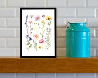 Vibrant Wildflower Watercolor Print - Botanical Wall Art - Nature - Colorful