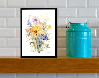 Vibrant Wildflower Watercolor Print - Botanical Wall Art - Nature - Colorful