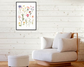 Vibrant Wildflower Watercolor Print - Botanical Wall Art - Nature - Colorful