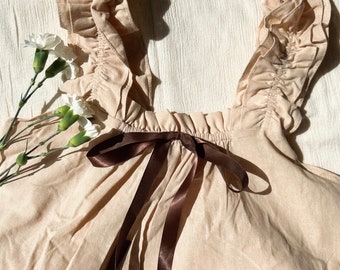 Ruffle w/ Bow Lounge Set | Cotton Cami and Short Set | Sandy Beige Neutral PJ Set | Women’s Summer Outfit