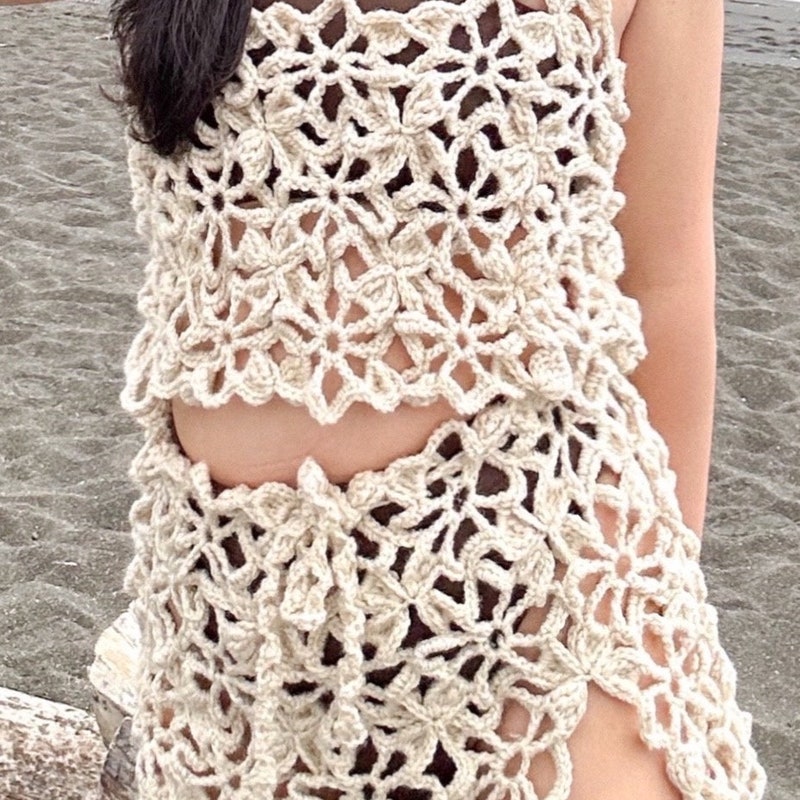 Two-Piece Crochet Top and Skirt Set main image 1