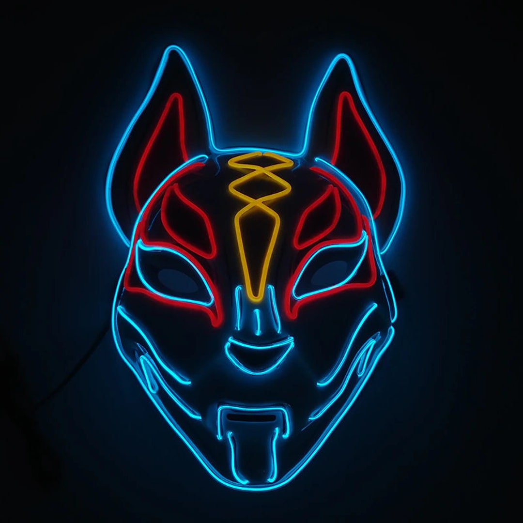LED Kitsune Wearable Mask Fox Neon Mask Etsy