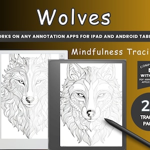 Digital tracing book mindfulness coloring Wolves tracing book Stress Relief coloring printable BUNDLE Kindle Scribe tracing book Good Notes