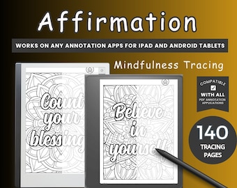 Digital tracing book mindfulness coloring Affirmation tracing book Stress Relief coloring BUNDLE Kindle Scribe tracing book Good Notes