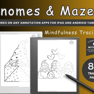 Digitales Malbuch Achtsamkeit Ausmalen Gnome und Labyrinthe Zeichenbuch Stress Relief Ausmalen BUNDLE Kindle Scribe Zeichenbuch Good Notes zum Ausdrucken