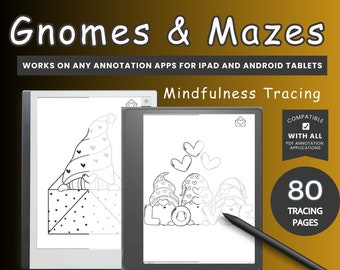 Digital tracing book mindfulness coloring Gnomes and Mazes tracing book Stress Relief coloring BUNDLE Kindle Scribe tracing book Good Notes