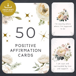 50 Affirmation Cards, Positive quote flash cards, Digital Download, self esteem, confidence, self care, Positive Quotes Printable Gift