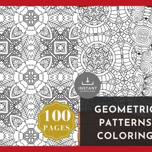 100 Pages Mindfulness Coloring Bundle for Adults, Geometric Adult Coloring Pages, stress relief