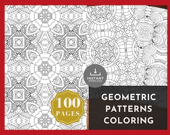 Paquete de 100 páginas para colorear sobre atención plena para adultos, páginas para colorear geométricas para adultos, alivio del estrés