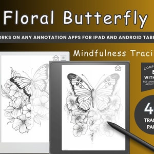 Digital tracing book mindfulness coloring Floral Butterfly tracing book Stress Relief coloring BUNDLE Kindle Scribe tracing book Good Notes