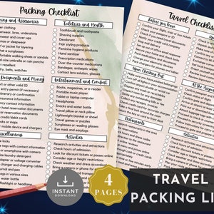 Travel Packing List Printable, Instant Download, Vacation Planning, Holiday Organizer, Packing Checklist, Where to Travel, Packing list,Boho