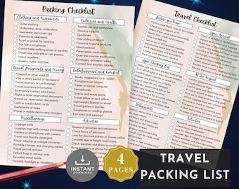 Travel Packing List Printable, Instant Download, Vacation Planning, Holiday Organizer, Packing Checklist, Where to Travel, Packing list,Boho