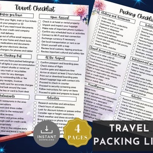 Travel Packing List Printable, Instant Download, Vacation Planning, Holiday Organizer, Packing Checklist, Where to Travel, Packing list