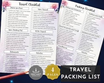 Travel Packing List Printable, Instant Download, Vacation Planning, Holiday Organizer, Packing Checklist, Where to Travel, Packing list