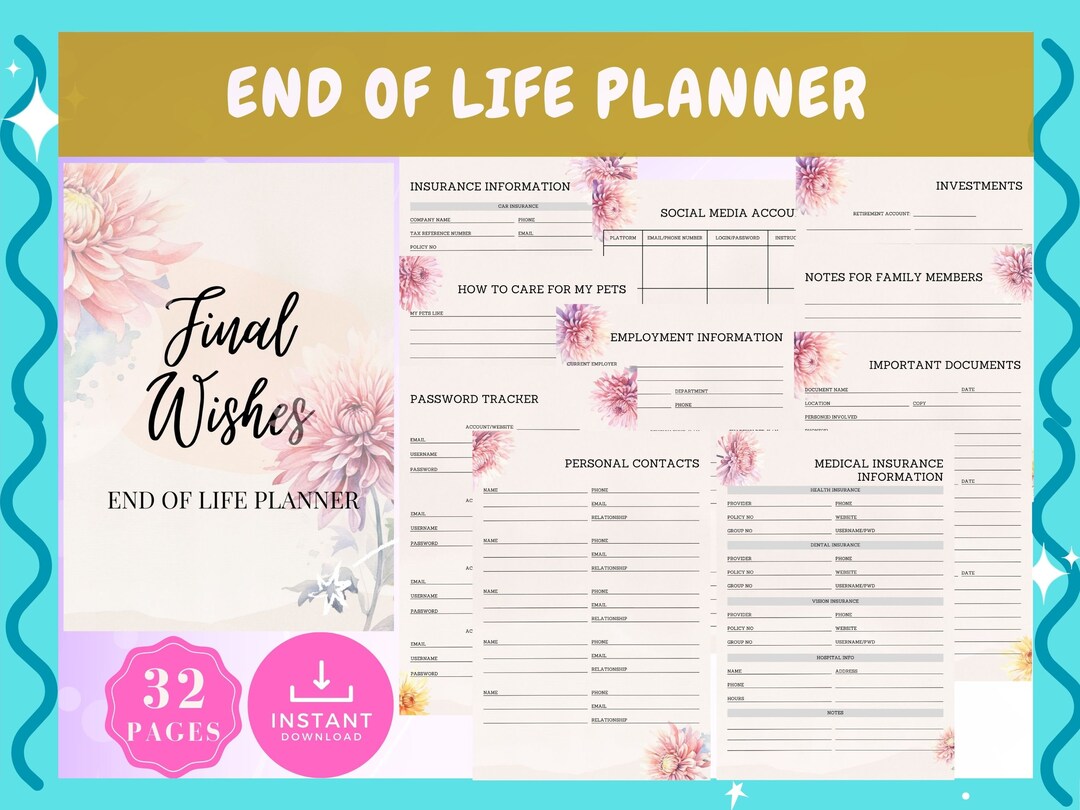 End of Life Planner Printable, Beneficiary Info, Final Wish Planner ...