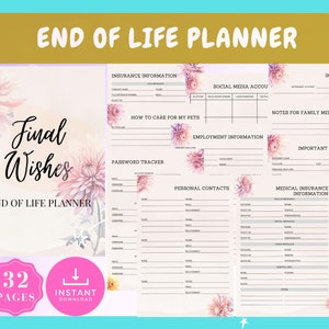 End of Life Planner Printable, Beneficiary Info, Final Wish Planner, Possession Planning Binder, Emergency Planner Binder, Chrysanthemum