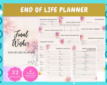 End of Life Planner Printable, Beneficiary Info, Final Wish Planner, Possession Planning Binder, Emergency Planner Binder, Chrysanthemum