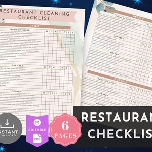 Printable Restaurant Kitchen Cleaning Checklist, Restaurant Checklist, Instant Download, Greeny Eucalyptus,Boho, Editable PDF