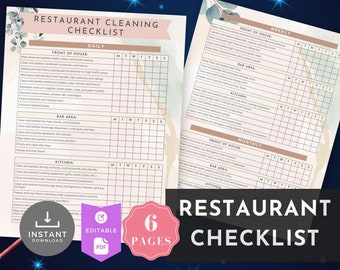 Printable Restaurant Kitchen Cleaning Checklist, Restaurant Checklist, Instant Download, Greeny Eucalyptus,Boho, Editable PDF