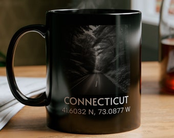 Connecticut, USA States Mug, Coffee Mug Gift, Black Coffee Mug, Hand Made Coffee Mug