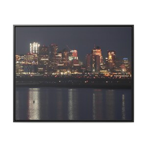 Boston Skyline At Night, Photography Canvas Wraps, Photography Wall Art, unique wall art, home decor