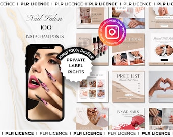 PLR: 100 Nail Salon Posts -Nail Tech Instagram -Nail Art Canva Templates -Nail Technician Editable Templates Instagram-Pink Nail Salon Canva