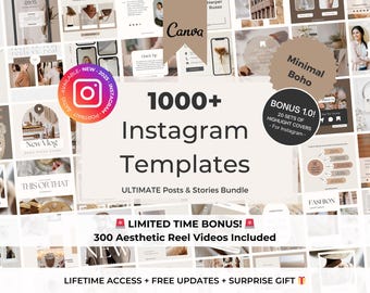 ULTIMATE 1000+ Instagram Portrait Post Templates - Beige Aesthetic Canva Instagram Templates - Aesthetic Editable Templates for Branding