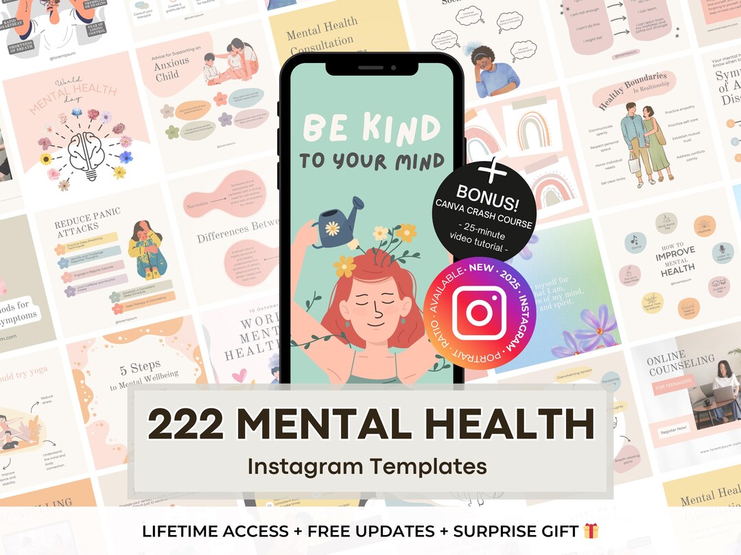 222 Mental Health Instagram Canva Templates -psychotherapy -wellness ...