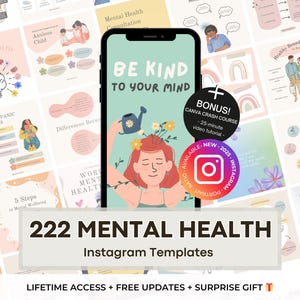 222 Mental Health Instagram Canva Templates -Psychotherapy -Wellness and Self Care Social Media Templates - Coaching Templates -Therapist IG