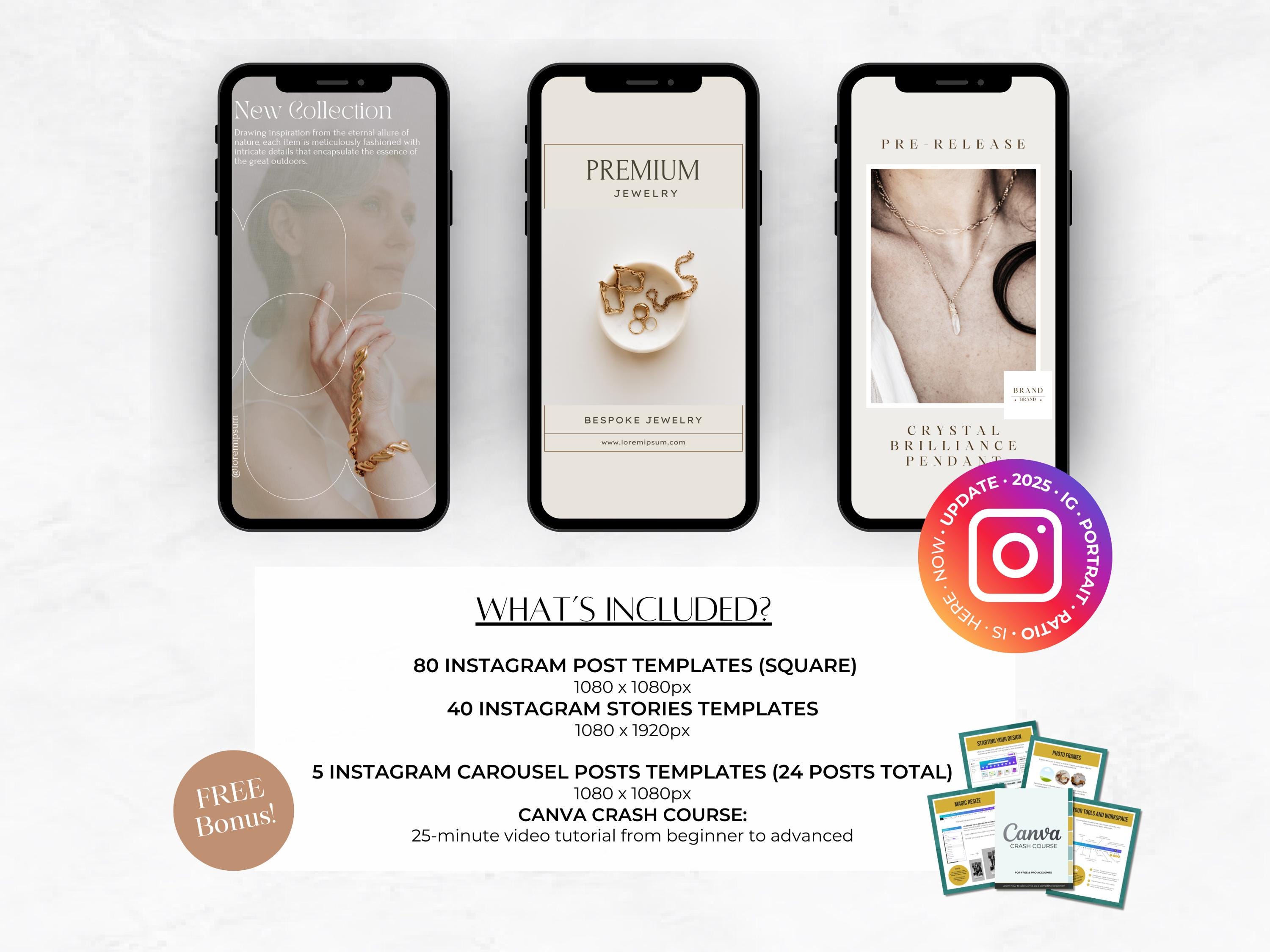 120 Jewelry Instagram Canva Templates - Jewellery Social Media Branding ...