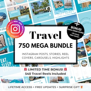 750 Travel Instagram Canva Templates - Travel Agent Instagram - Travel Blogger Templates -Travel Influencer Instagram -Vacation Resort Insta