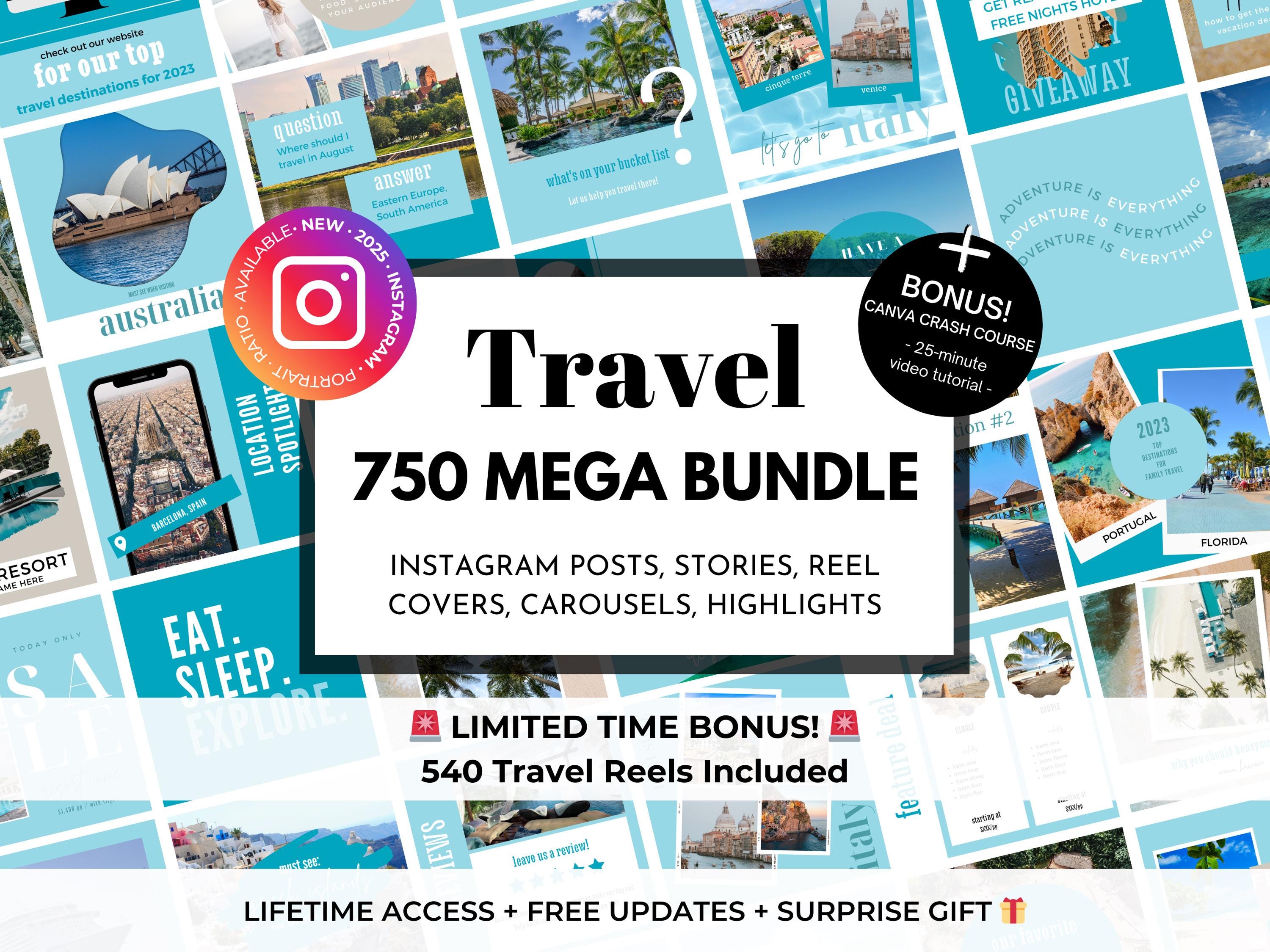 750 Travel Instagram Canva Templates - Travel Agent Instagram - Travel Blogger Templates -Travel Influencer Instagram -Vacation Resort Insta