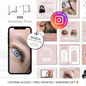 100 Lash Tech Instagram -Lash Artist Template -Lash Lift Posts -Lash Extensions Canva Templates -Lashes Instagram Template -Lash Tech Artist