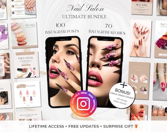 170 Nail Salon Instagram Post and Stories -Nails Instagram Canva Templates -Nail Tech Instagram -Nail Art Salon -Nail Art Branding Instagram