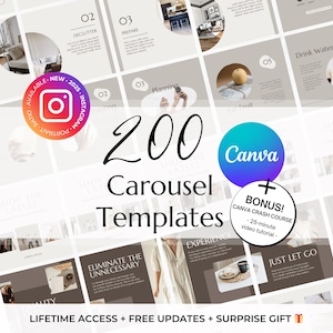 200 Minimalist Carousel Posts Instagram Templates - Marketing & Coaching IG Canva Templates - Small Business Lead Magnet Instagram Templates