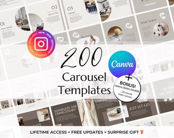 200 Minimalist Carousel Posts Instagram Templates - Marketing & Coaching IG Canva Templates - Small Business Lead Magnet Instagram Templates