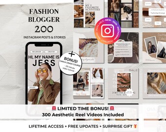 200 Social Media Fashion Templates - Fashion Coach Instagram Canva Templates - Fashion Content Creator Ecommerce Editable Retro IG Posts