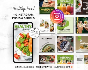 110 Healthy Food Restaurant Instagram Canva Templates - Health & Wellness Instagram - Healthy Eating Instagram - Nutritionist Social Media