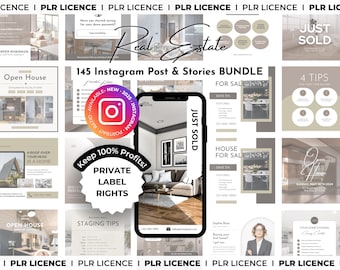 PLR 145 Real Estate DFY Instagram Templates with Private Label - Real Estate Resell Vault - Realtor Marketing Templates PLR Passive Income