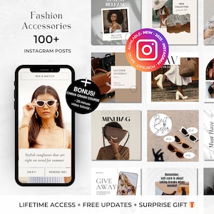 100+ Fashion Products Accessories Ecommerce Instagram Post Canva Templates - Shoes, Heels, Bags, Sunglasses, Swimsuit Instagram Template