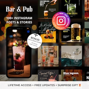 100+ Bar, Pub Instagram Canva Templates - Cocktail Bar Editable Post Templates -Winery Instagram Post Templates -Bar,Pub Instagram Marketing
