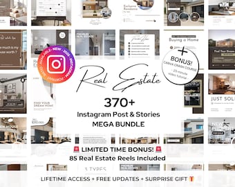 370+ Real Estate BUNDLE Instagram Posts & Stories Editable Templates - Real Estate Agent Social Media Realtor Marketing IG Templates