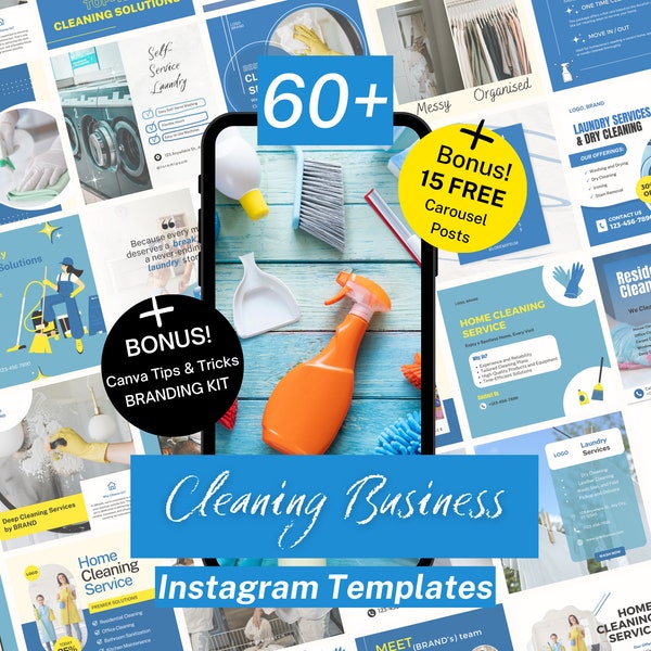 60+ Reinigung Business Instagram Canva Vorlagen - Professionelle Reinigung Bearbeitbare Posts - Reinigungsdienst Marketing - Wäscherei
