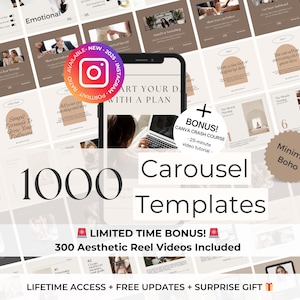 1000 Minimal Boho Instagram Karussell Canva Vorlagen BUNDLE - Beige Aesthetic Marketing Toolkit Coaching Templates - Instagram Karussell Posts