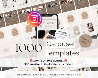 1000 Minimal Boho Instagram Carousel Canva Templates BUNDLE -Beige Aesthetic Marketing Toolkit Coaching Templates - Instagram Carousel Posts